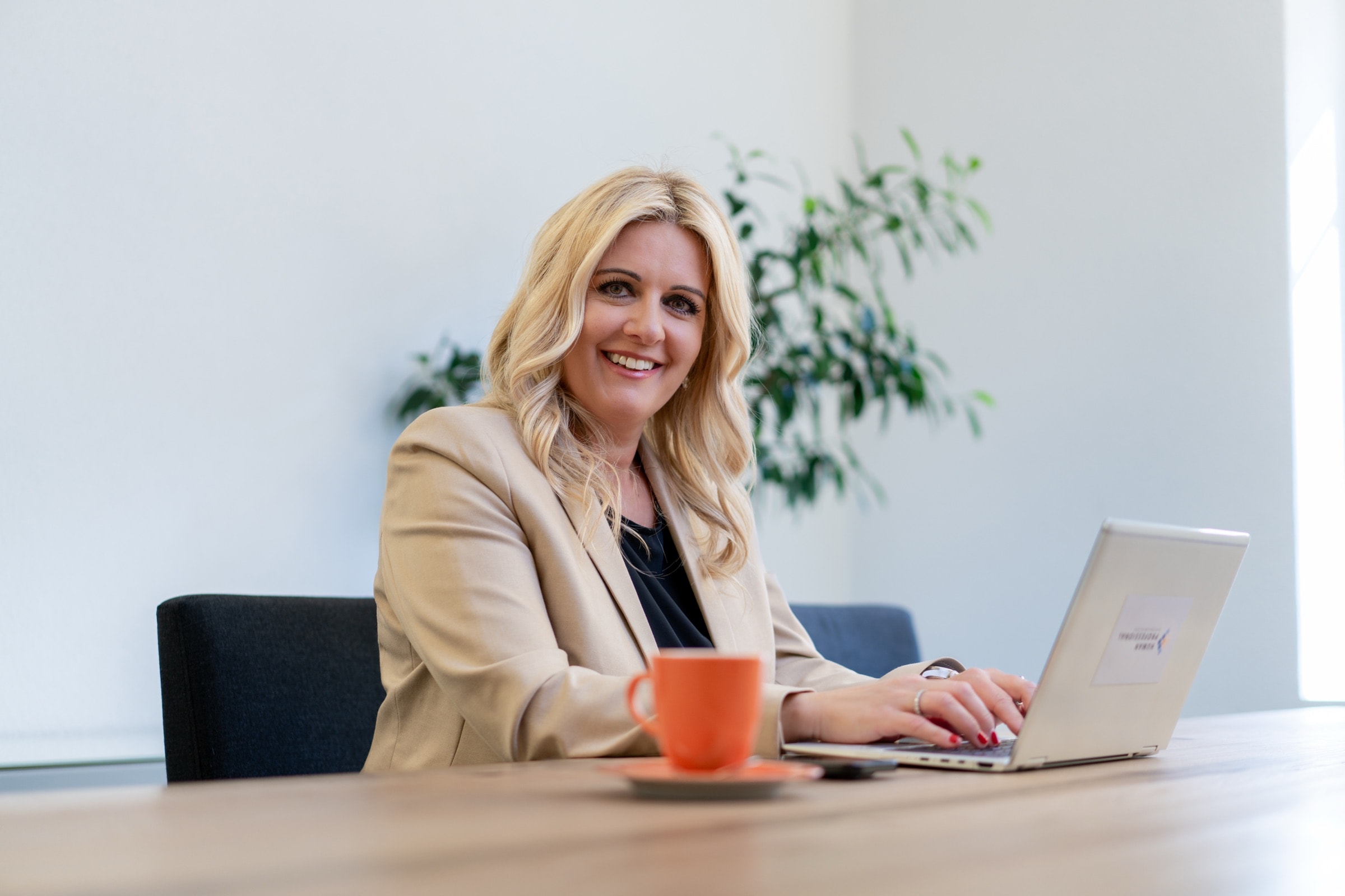 Anita Reichmuth von Human Professional Personalberatung an ihrem Laptop im Büro in Zürich